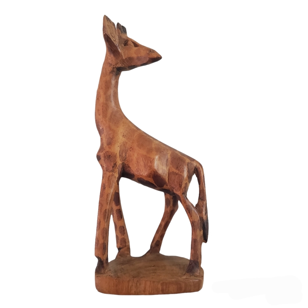 Giraffe wood carved animal 9 inches  tall decor collectible sculpture decor